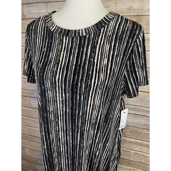 Apt 9 Large NWT Dress Striped Stretchy Liquid Knit Textured Black Brown Career - Picture 2 of 9